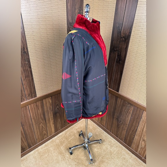 ZUKI MADE IN CANADA DYED RED INTARSIA SHEARED BEAVER FUR COAT JACKET SIZE 12 LRG - Picture 8 of 14